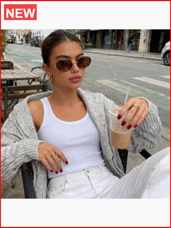 Retro Oval Sunglasses for Women 90s Small Gold Frame Lightweight Cute Chic main image 4